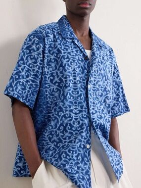 NWT Kardo Ronen Blue Patterned Short-Sleeve Button-Down Shirt